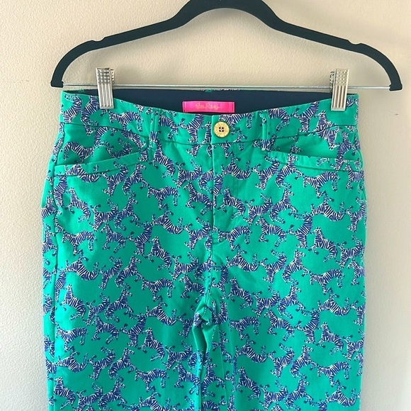 Lilly Pulitzer Kelly Stretch Pants Everglades Green Heebee Zeebees Sz 2 Preppy - Picture 6 of 11